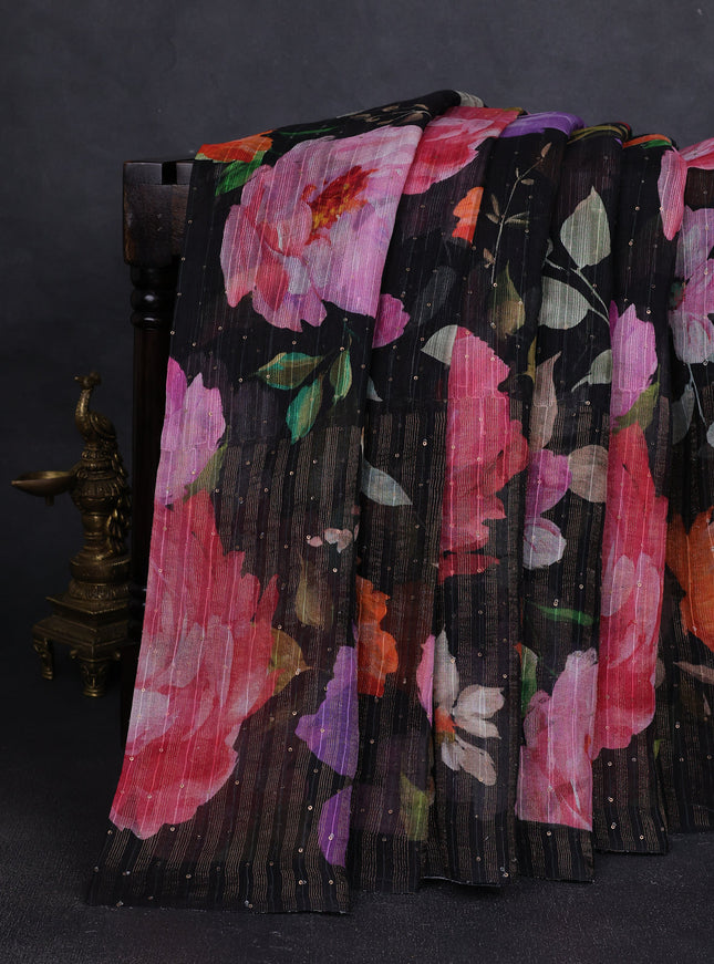Black Organza Printed Silk Saree