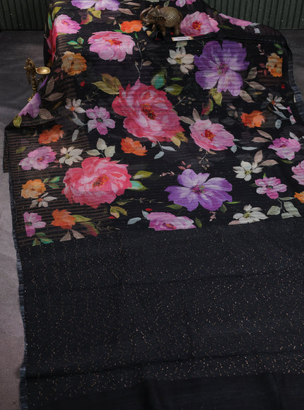 Black Organza Printed Silk Saree