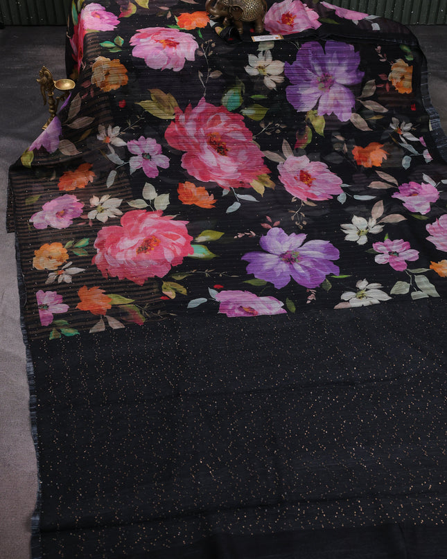 Black Organza Printed Silk Saree