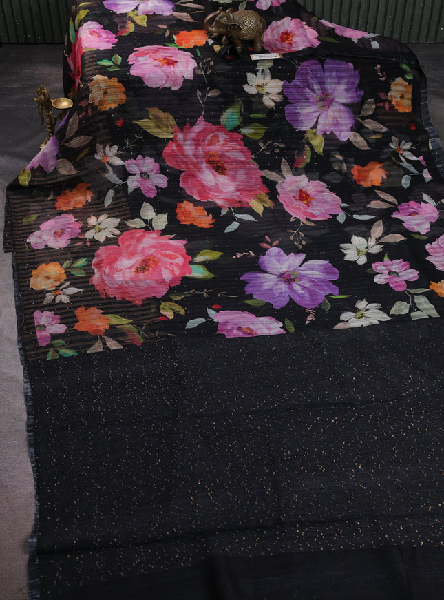Black Organza Printed Silk Saree