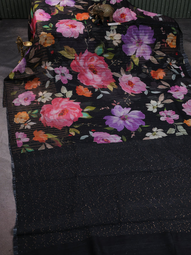 Black Organza Printed Silk Saree