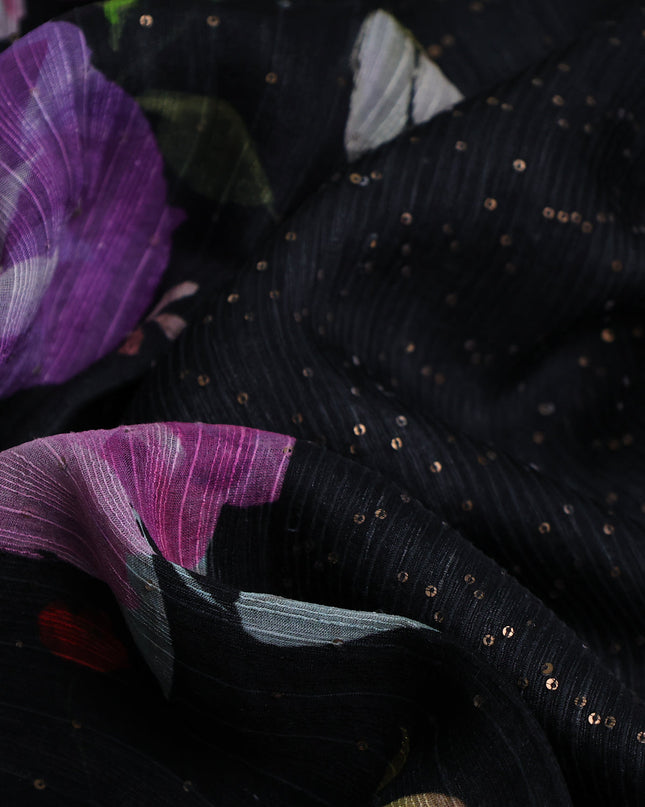 Black Organza Printed Silk Saree