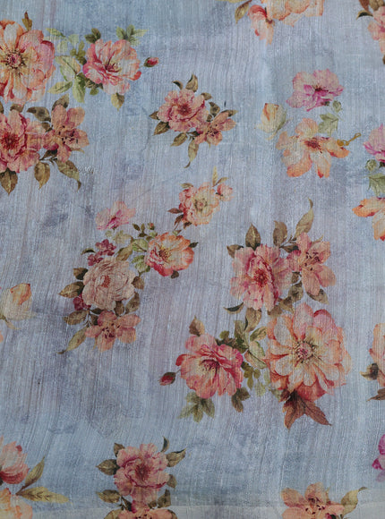 Sky Blue Organza Printed Silk Saree