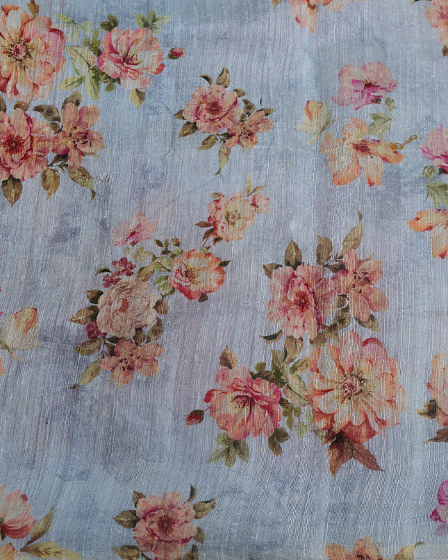 Sky Blue Organza Printed Silk Saree