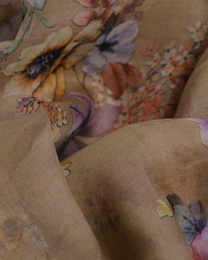 Beige Organza Printed Silk Saree