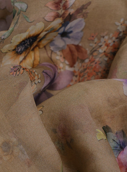 Beige Organza Printed Silk Saree
