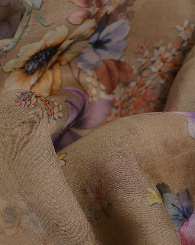 Beige Organza Printed Silk Saree