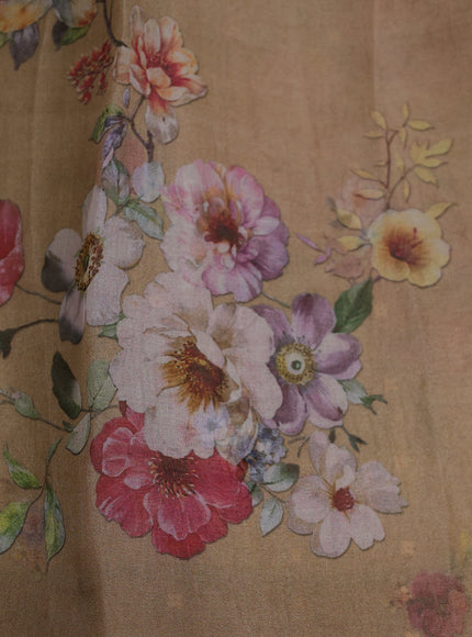 Beige Organza Printed Silk Saree