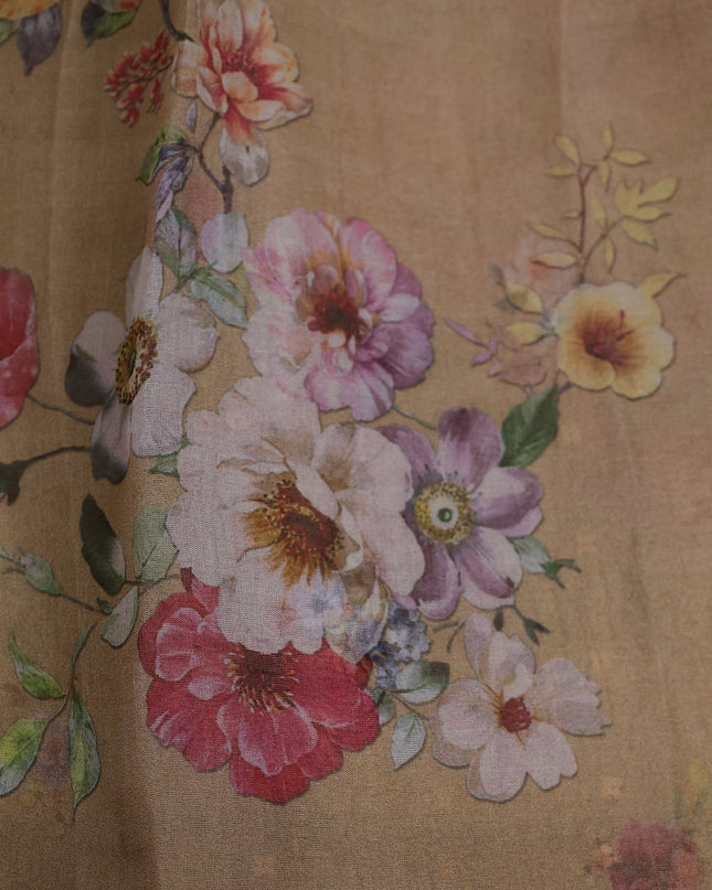 Beige Organza Printed Silk Saree
