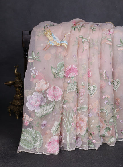 Light Peach Organza Embroidery Saree