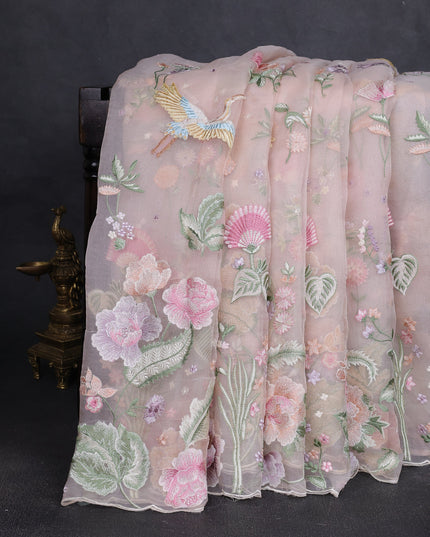 Light Peach Organza Embroidery Saree