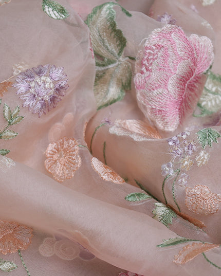 Light Peach Organza Embroidery Saree