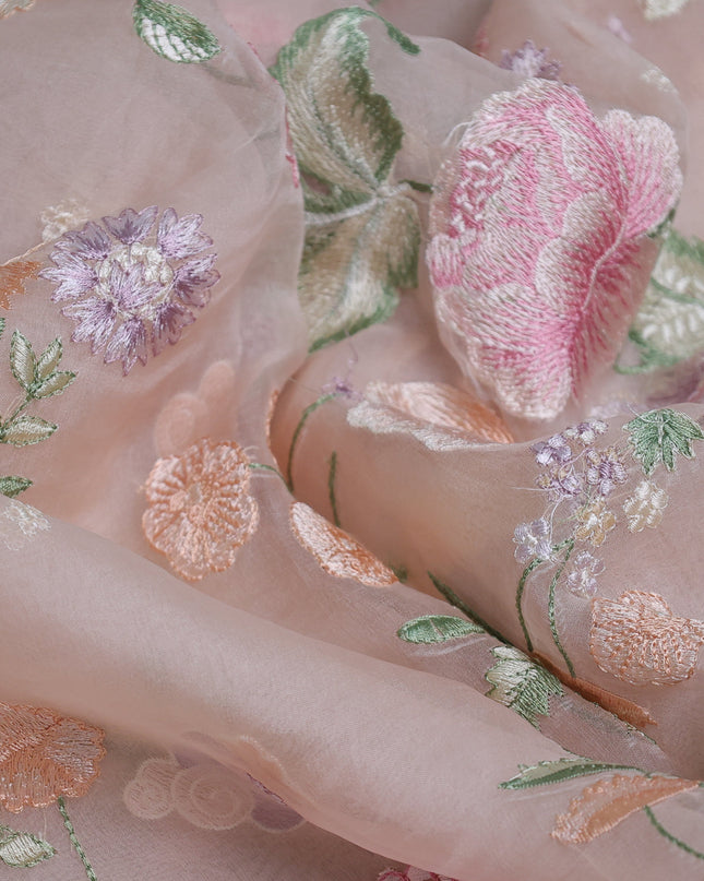 Light Peach Organza Embroidery Saree