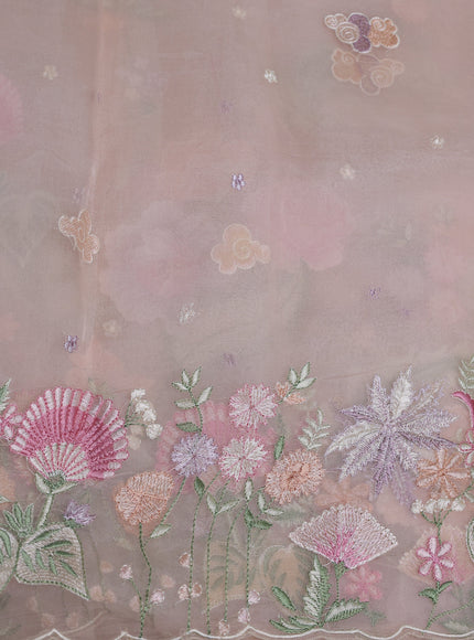 Light Peach Organza Embroidery Saree