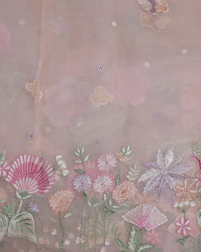 Light Peach Organza Embroidery Saree
