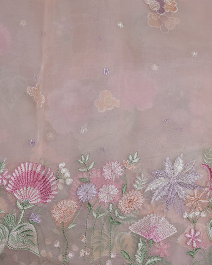 Light Peach Organza Embroidery Saree