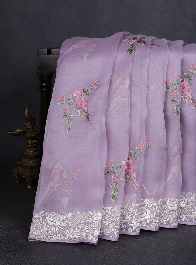 Lavender Organza Embroidery Saree