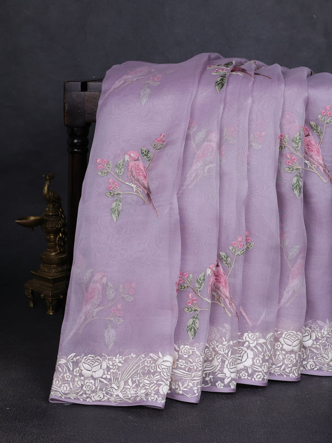 Lavender Organza Embroidery Saree
