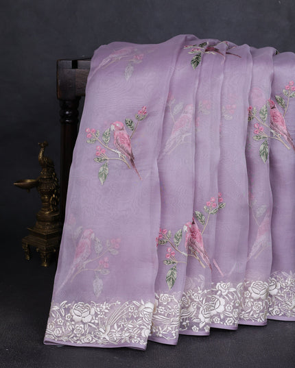 Lavender Organza Embroidery Saree