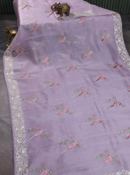Lavender Organza Embroidery Saree