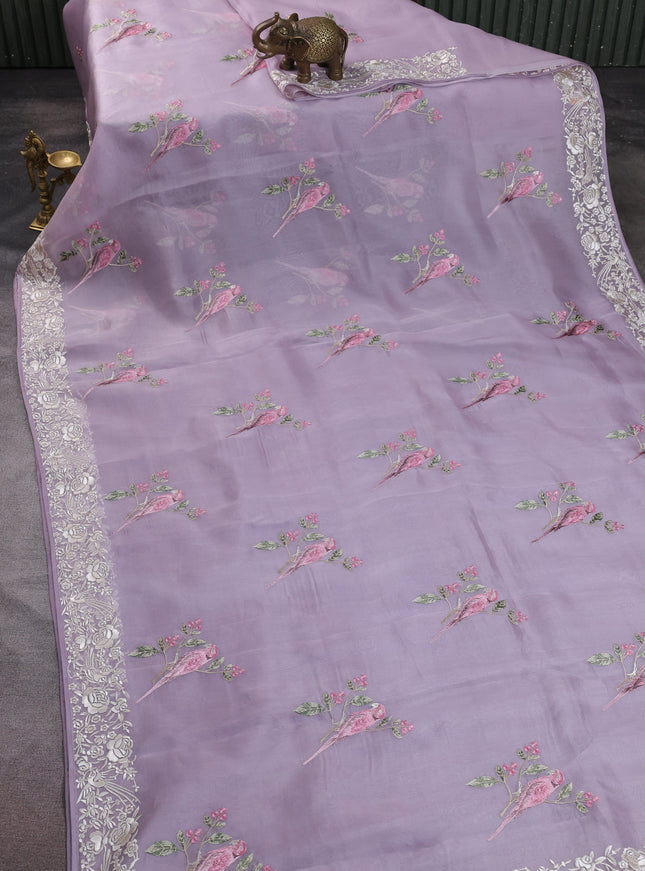 Lavender Organza Embroidery Saree