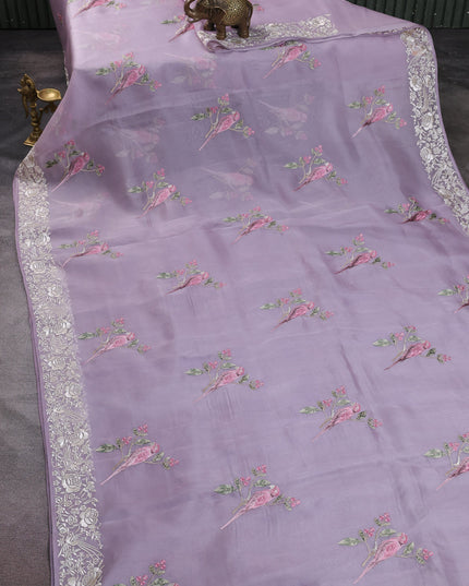 Lavender Organza Embroidery Saree