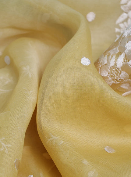 Yellow -Off White Organza Embroidery Saree