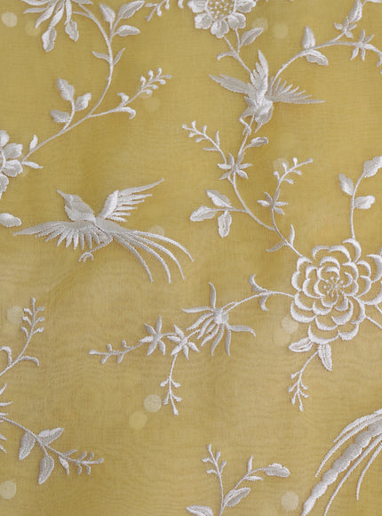 Yellow -Off White Organza Embroidery Saree