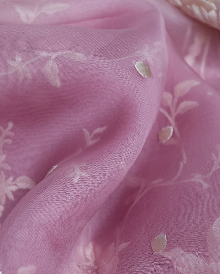 Muave Pink-Off White Organza Embroidery Saree