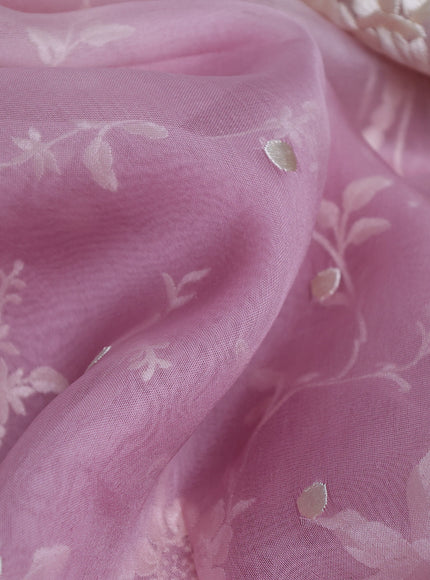 Muave Pink-Off White Organza Embroidery Saree