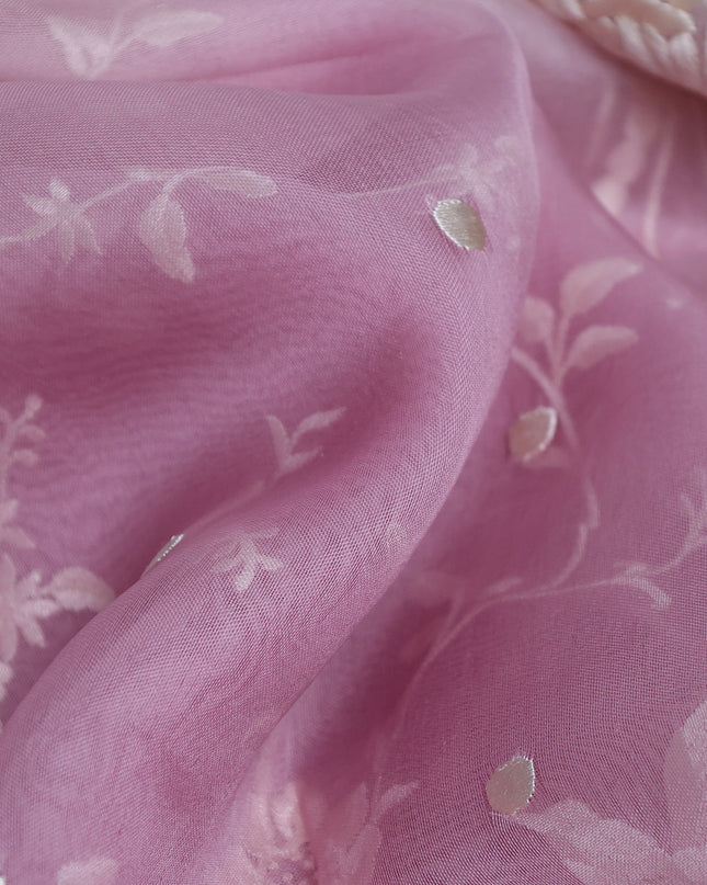 Muave Pink-Off White Organza Embroidery Saree