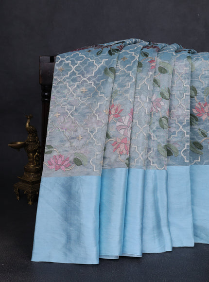 Sky Blue Organza Silk Embroidery Saree
