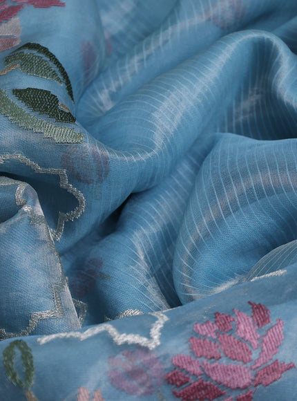 Sky Blue Organza Silk Embroidery Saree