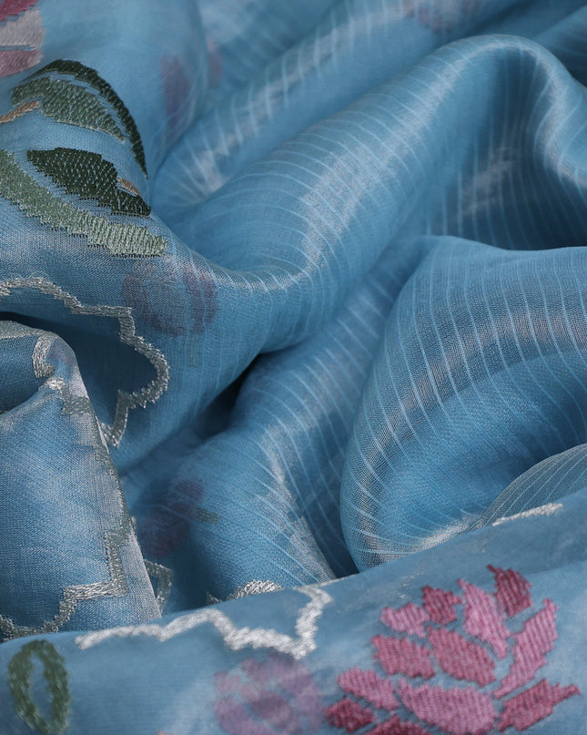 Sky Blue Organza Silk Embroidery Saree
