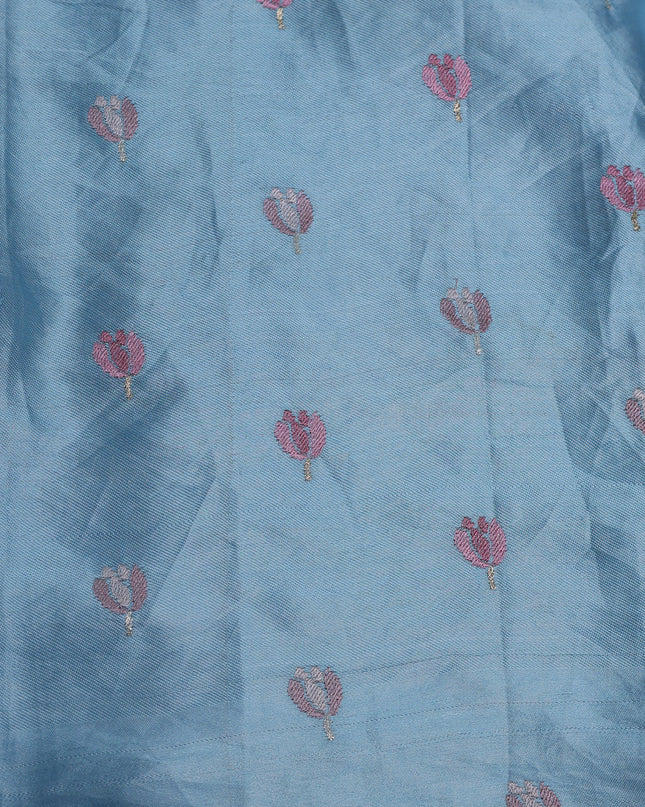 Sky Blue Organza Silk Embroidery Saree