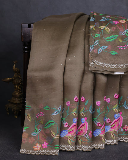 Brown Organza Embroidery Saree