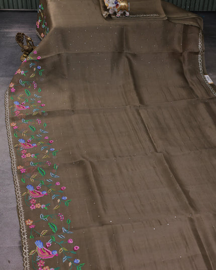 Brown Organza Embroidery Saree