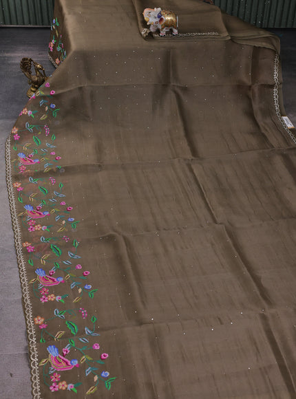 Brown Organza Embroidery Saree