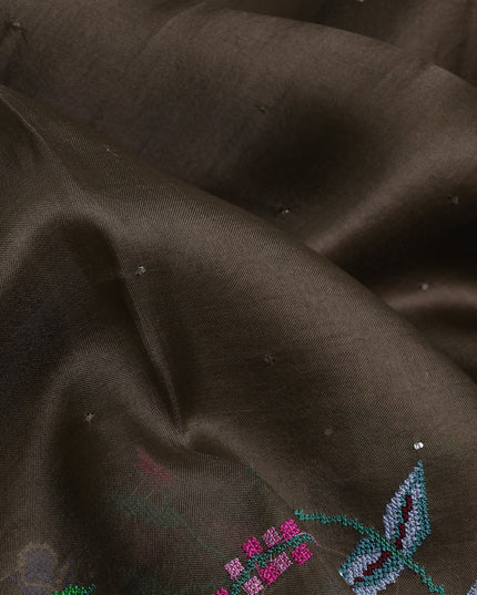Brown Organza Embroidery Saree