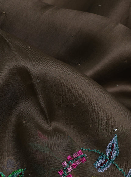 Brown Organza Embroidery Saree