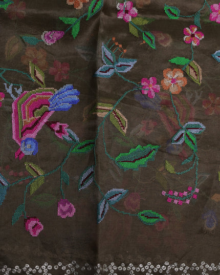 Brown Organza Embroidery Saree