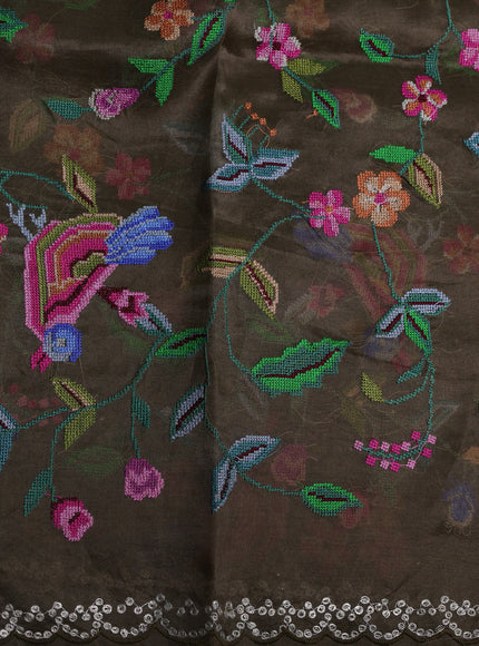 Brown Organza Embroidery Saree