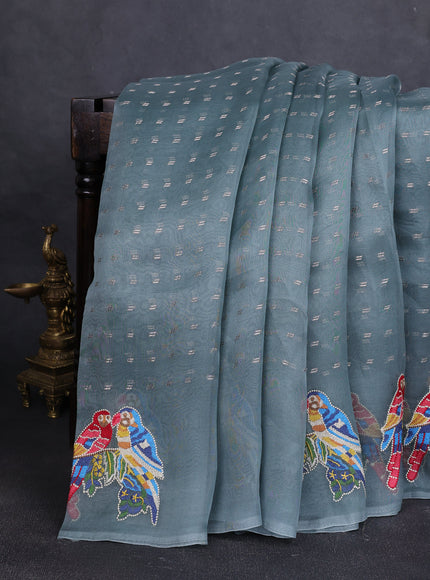 Grey Organza Embroidery Saree