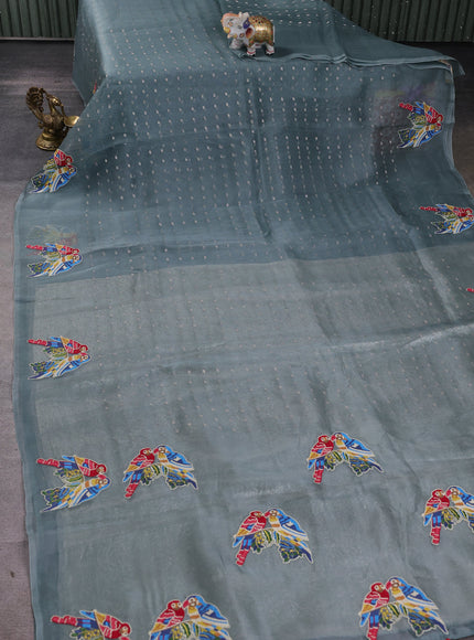 Grey Organza Embroidery Saree