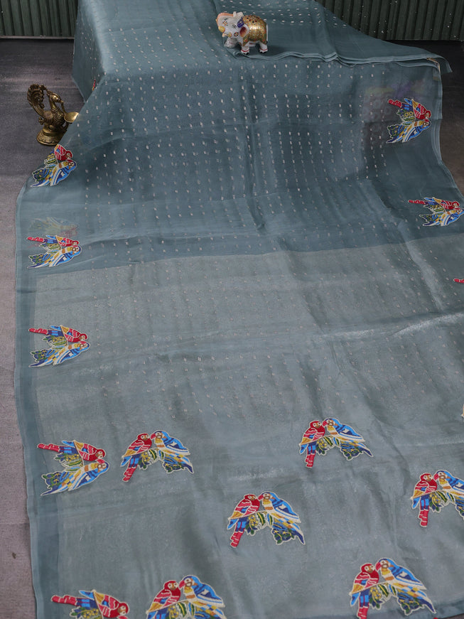 Grey Organza Embroidery Saree