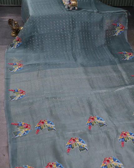 Grey Organza Embroidery Saree