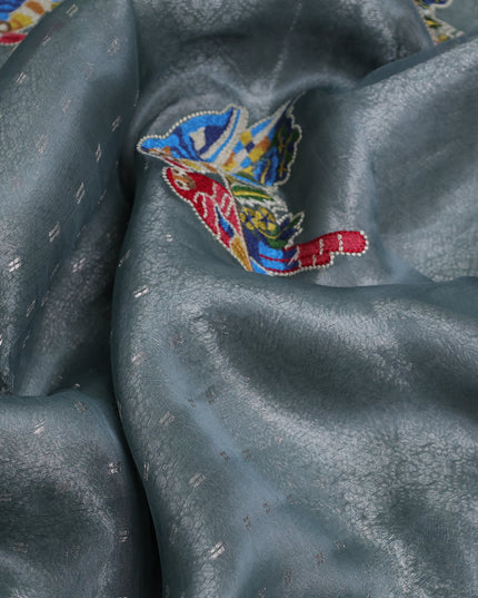 Grey Organza Embroidery Saree