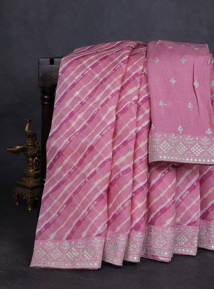 Muave Pink-Off White Organza Embroidery Saree