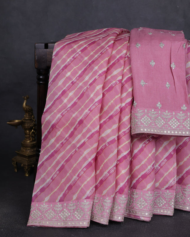 Muave Pink-Off White Organza Embroidery Saree