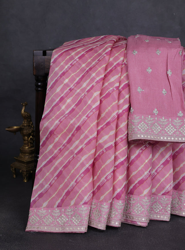 Muave Pink-Off White Organza Embroidery Saree